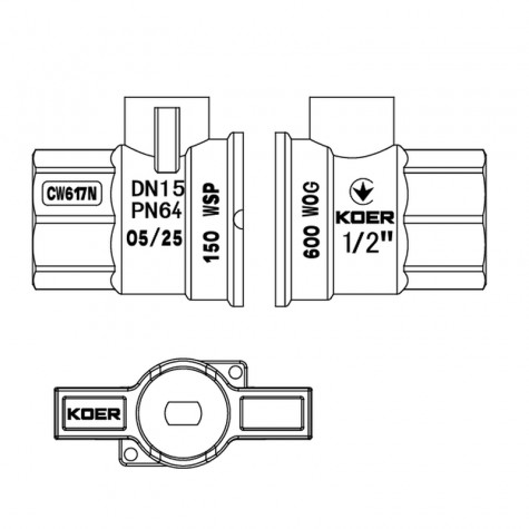 Кран з американкою Koer Extreme KE.227-25 - 1" ручка "метелик" червона (KR5767)