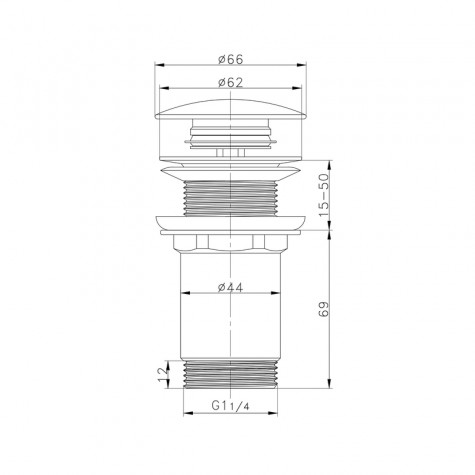 Донний клапан для раковини Koer PW-08-05 1 1/4''  без переливу автоматичний СLICK-СLACK (Колір чорн