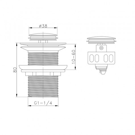 Донний клапан для раковини Koer PW-10-01 1 1/4''  без переливу автоматичний СLICK-СLACK (Колір хром