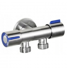 Кран для підключення сантехприладів Mixxus VAL-11-1/2x1/2x1/2 з нерж. сталі SUS304 (синій) (MI6219)