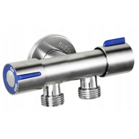 Кран для підключення сантехприладів Mixxus VAL-11-1/2x1/2x1/2 з нерж. сталі SUS304 (синій) (MI6219)