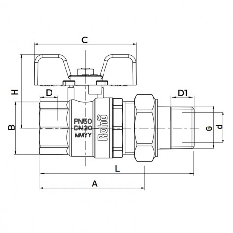 Кран с американкой Roho R105-100B – 1" прямой (RO0112) Кран с американкой Roho R105-100B – 1" прямой (RO0112)