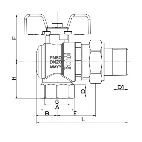 Кран с американкой Roho R106-075B – 3/4" угловой (RO0114)
