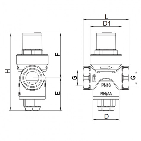 Редуктор тиску Roho R1201-050 - 1/2" ВВ, PN16 (1-5,5 бар) поршневий (RO0143) Редуктор тиску Roho R1201-050 - 1/2" ВВ, PN16 (1-5,5 бар) поршневий (RO0143)