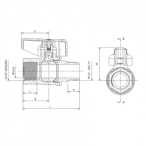 Кран шаровой ГАЗ, ручка "бабочка" желтая Roho R111-050G - 1/2" ВЗ (RO0241)