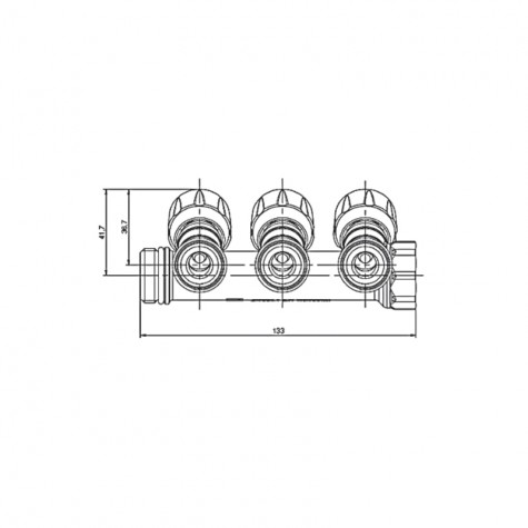 Коллектор с регулирующими вентилями на 3 исх. Roho R809-03 – 3/4&x3/4" EK (RO0250) Коллектор с регулирующими вентилями на 3 исх. Roho R809-03 – 3/4&x3/4" EK (RO0250)