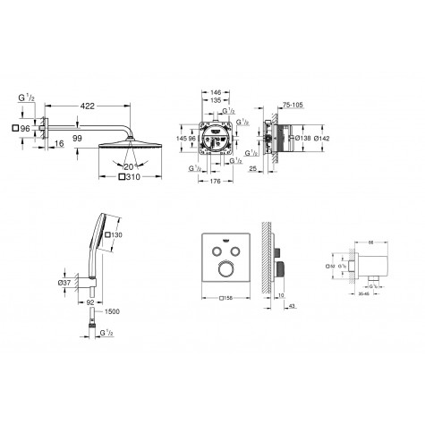 Душова система прихованого монтажу з термостатом Grohe Grohtherm SmartControl (UA26405SC1)