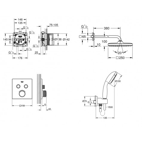 Душовий комплект із New Tempesta 250 Grohe Grohtherm SmartControl UA26415SC1 (UA26415SC1)