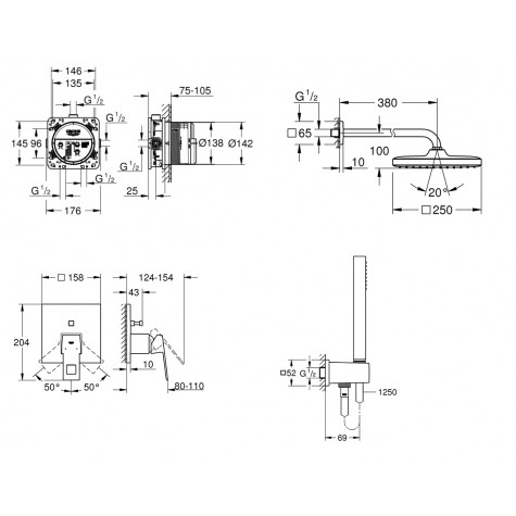 Душова система прихованого монтажу зі змішувачем Grohe Eurocube New Tempesta 250 (UA26415SC3)
