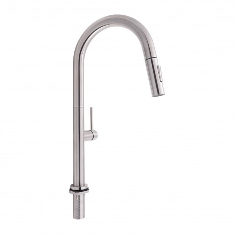 Змішувач для кухні Qtap Lenicka з висувним виливом QTLEN9138103UN Brushed Nickel PVD