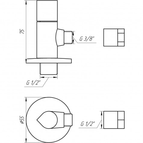 Кран напівобертовий кутовий з цангою SOLOMON 1/2″x3/8″ 9082