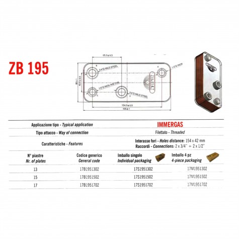 Теплообмінник паяний Zilmet ZB195 15P 17B1951502