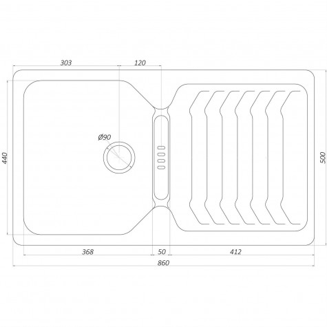 Гранітна мийка Globus Lux BOREN сiрий металiк 860х500мм-А0003