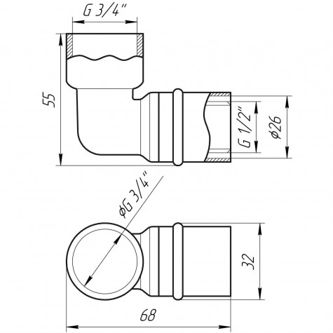 Кутник із внутрішньою різьбою прес APE ITALY AP 152 3/4″х26