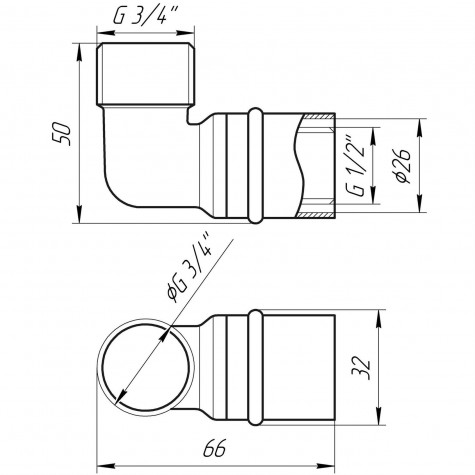 Кутник із зовнішньою різьбою прес APE ITALY AP 153 3/4″х26