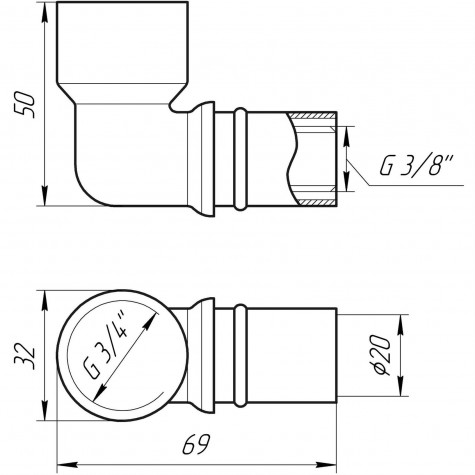 Кутник із внутрішньою різьбою прес APE ITALY AP 152 3/4″х20