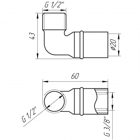 Кутник із зовнішньою різьбою прес APE ITALY AP 153 1/2″х20