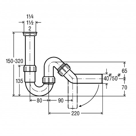 Сифон для раковини VIEGA 1 1/2” х40 без патр. 45° пластик білий трубний б/г 102821