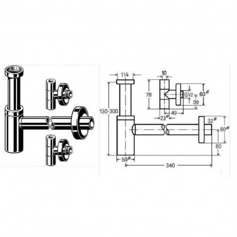 Сифон в комплектi Eleganta Set VIEGA 1 1/4″ метал. хром 492489 (57884)