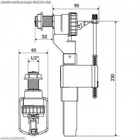 Клапан заповнення K.K.POL ZN2/110-3/8″ ABS, бок. пластик