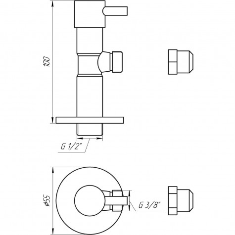 Кран напівобертовий кутовий з цангою SOLOMON 1/2″х 3/8″ Lazer 7076