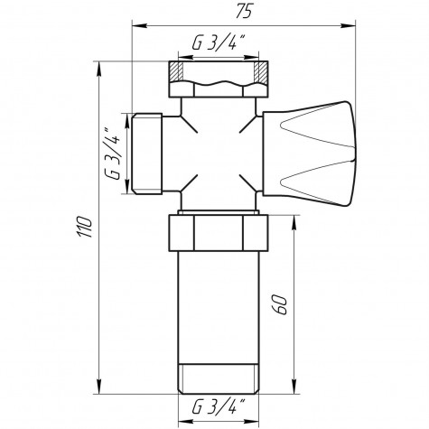 Кран вентильний для пральної машини Q PROFESSIONAL 3/4″x3/4″x3/4″ з подовжувачем NV-QP170