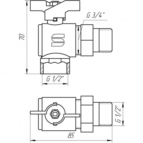 Кран кульовий кутовий з американкою SELBA  1/2″ SL1543