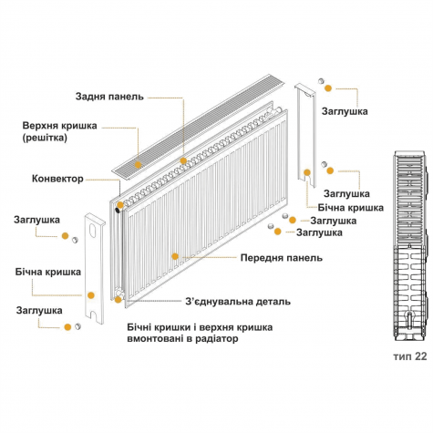 Радіатор сталевий панельний KALDE 22 низ/праворуч 500х2000 (без OUTER)