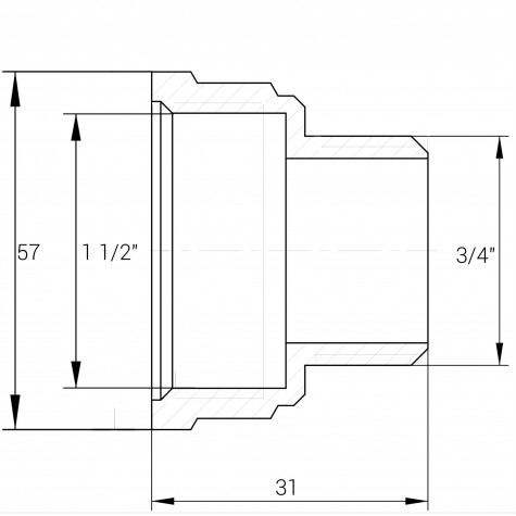 Перехідник редукційний латунний 1 1/2″ВР х 3/4″ЗР штампувань А0604А VA