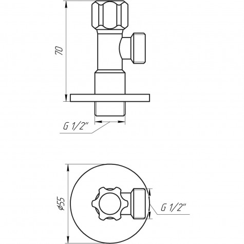 Кран вентильний кутовий SOLOMON 1/2″х 1/2″ 160403