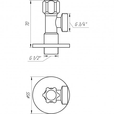 Кран вентильний кутовий SOLOMON 1/2″х 3/4″ 160403