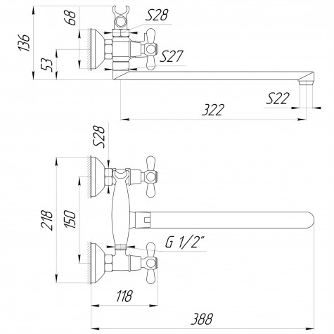 Змішувач для ванни Globus Lux GB-DOMINOX-0316