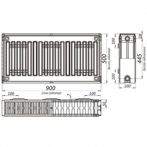 Радіатор сталевий панельний OPTIMUM 22 бок 500x900