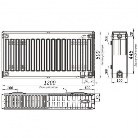 Радіатор сталевий панельний OPTIMUM 22 низ/праворуч 500х1200 (без INNER)