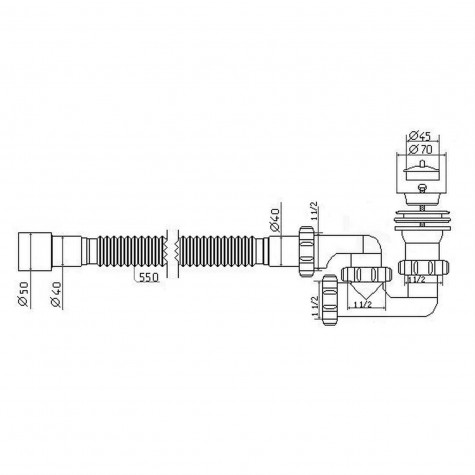 Сифон Waterstal А-82589 для душ. піддону  регульов. 1 1/2″ 40/50 з гнучк. трубою