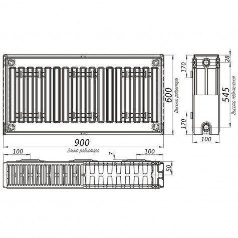 Радіатор сталевий панельний OPTIMUM 22 бок 600x900