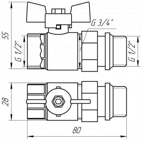 Кран кульовий з американкою Q PROFESSIONAL QP003 PN40 1/2″ антипротікання, Біла бабочка