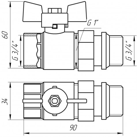 Кран кульовий з американкою Q PROFESSIONAL QP003 PN40 3/4″ антипротікання, Біла бабочка