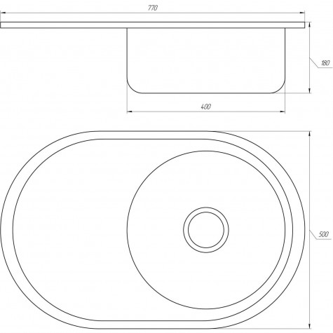 Мийка кухонная кругла з поліцею 770х500х180 Satin MR 7750 E Mira