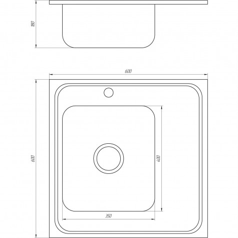 Мийка кухонная прямокутна 600х600х180 Decor Left MR 6060 L D Mira