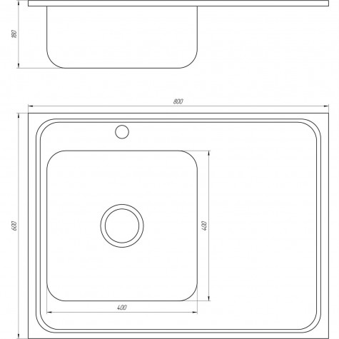 Мийка кухонная накладна прямокутна 800х600х180 Decor Left MR 8060 L D