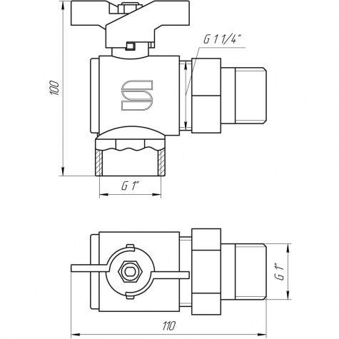 Кран кульовий кутовий з американкою SELBA 1″ SL1543