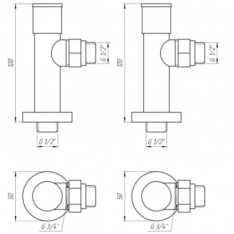 Набір Кран вентильний кутовий з американкою SOLOMON LUX 1/2″  7777  (2шт.) BLACK