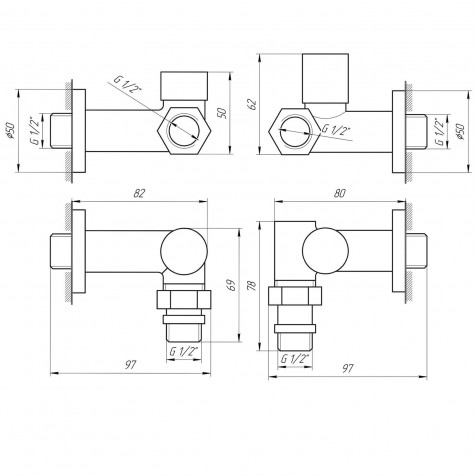 Набір Кран вентильний кутовий із американкою SOLOMON LUX 1/2″ 7777 TEN (2шт.) BLACK