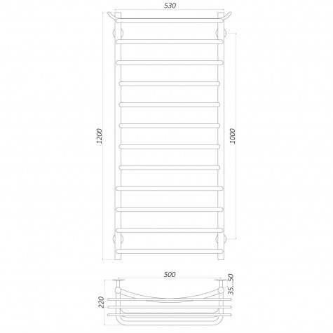 Полотенцесушарка UNIO Zp W 1200-500-12 Зета з поліцею вода