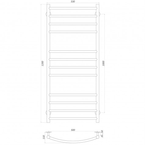 Полотенцесушарка UNIO LDE W 1200-500-12 BLK Драбинка Дуга Еліт вода чорна