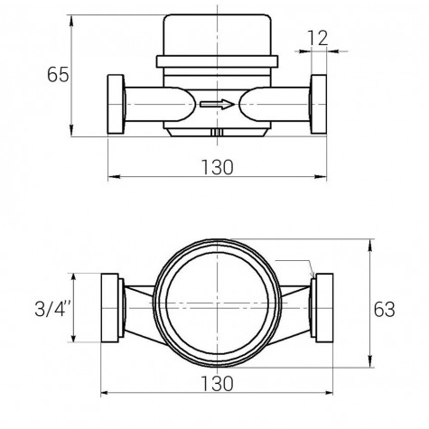 Лічильник холодної води ECOSTAR DN20 3/4″ БЕЗ ШТУЦЕРА L110 E-C 4,0