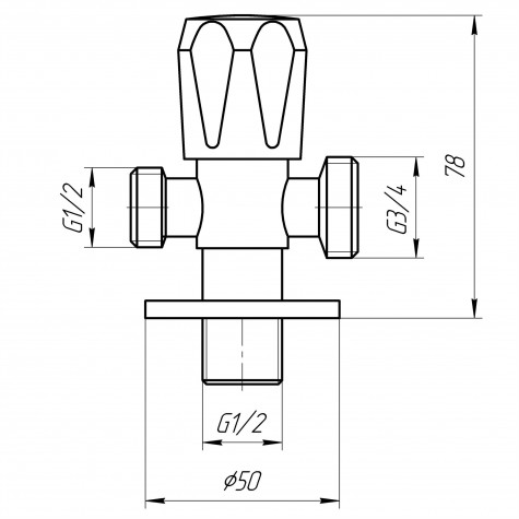 Кран вентильний кутовий Professional 1/2″X1/2″X3/4″ NV-QP555