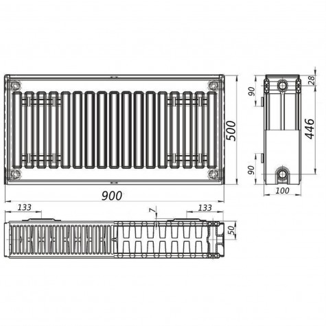 Радіатор сталевий панельний QUEEN THERM 22 бік 500x900