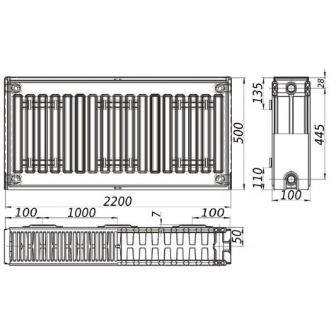 Радіатор сталевий панельний KALITE 22 бок 500х2200
